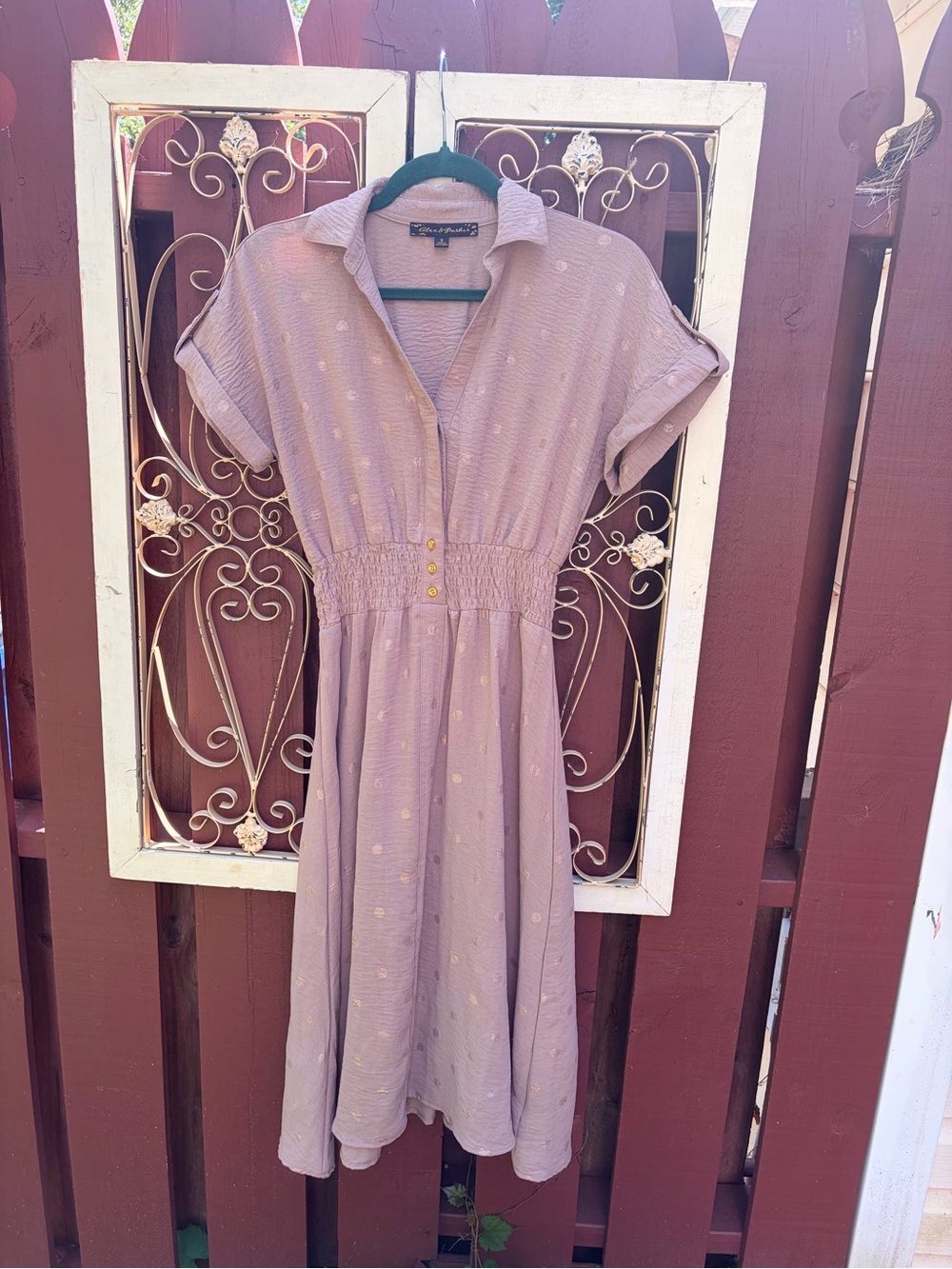 Collared Mauve Midi Dress with Dot Detail